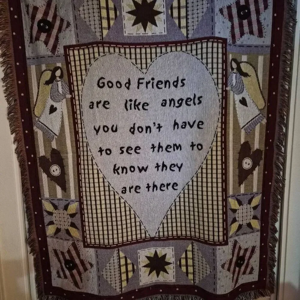 NWOT Good Friends are like Angels Tapestry Throw Blanket Throw: County Patchwork